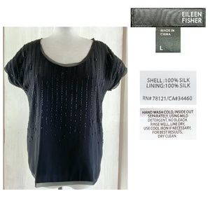 EILEEN FISHER Silk Lined Beaded Black Silk Top